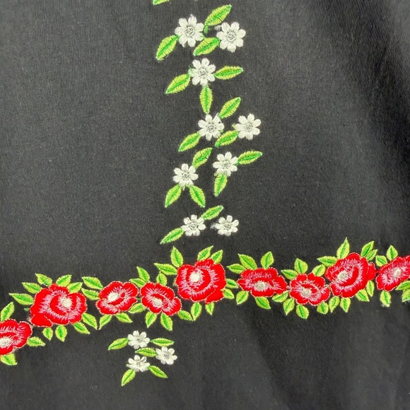 Vtg 90s Y2K Floral Embroidered Colorblock Top Med Cotton Black Lime Green NWOT - Picture 5 of 6